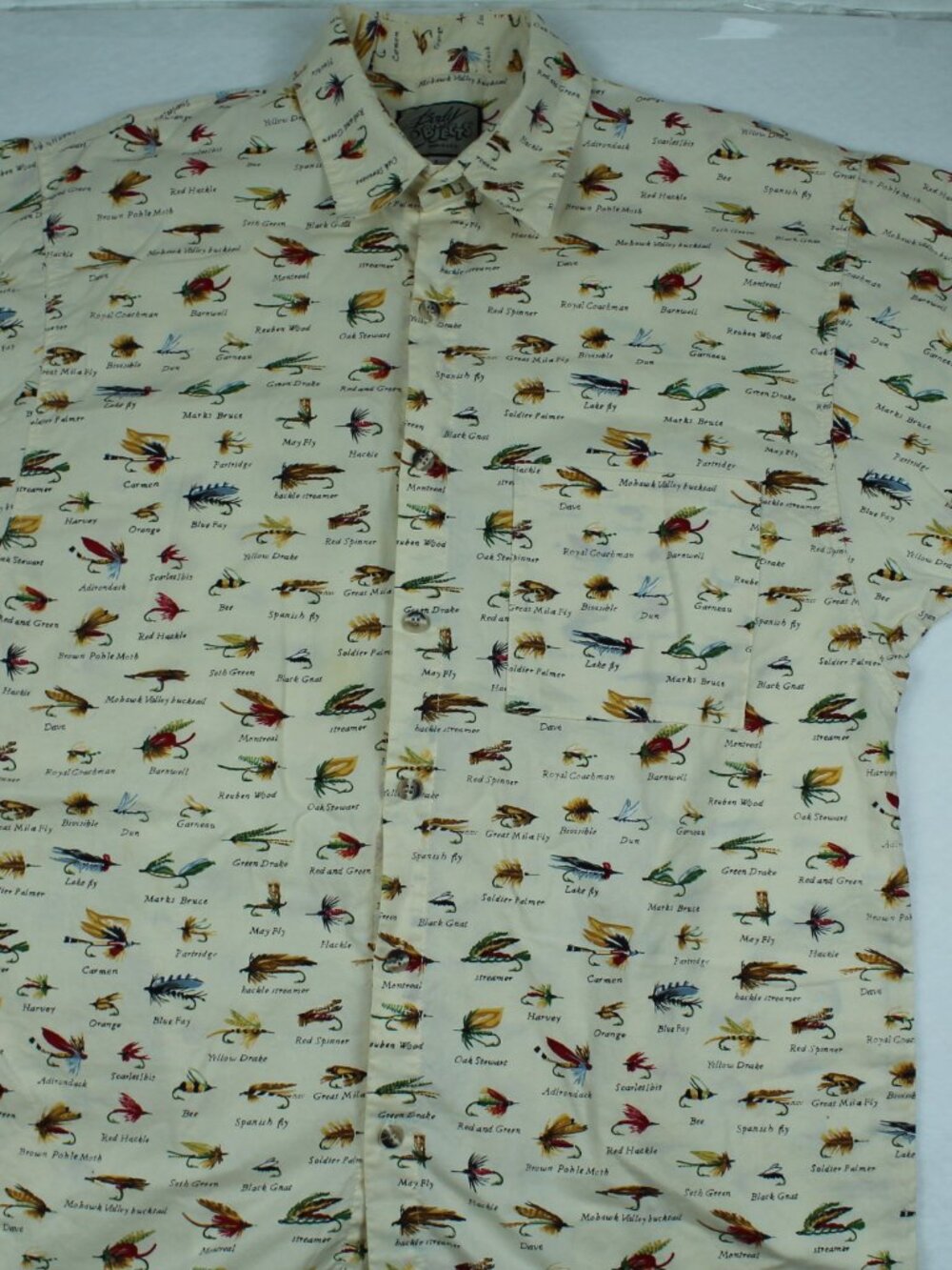 Vintage 90s Body Objects Fly Fishing Lure Print SS Shirt L